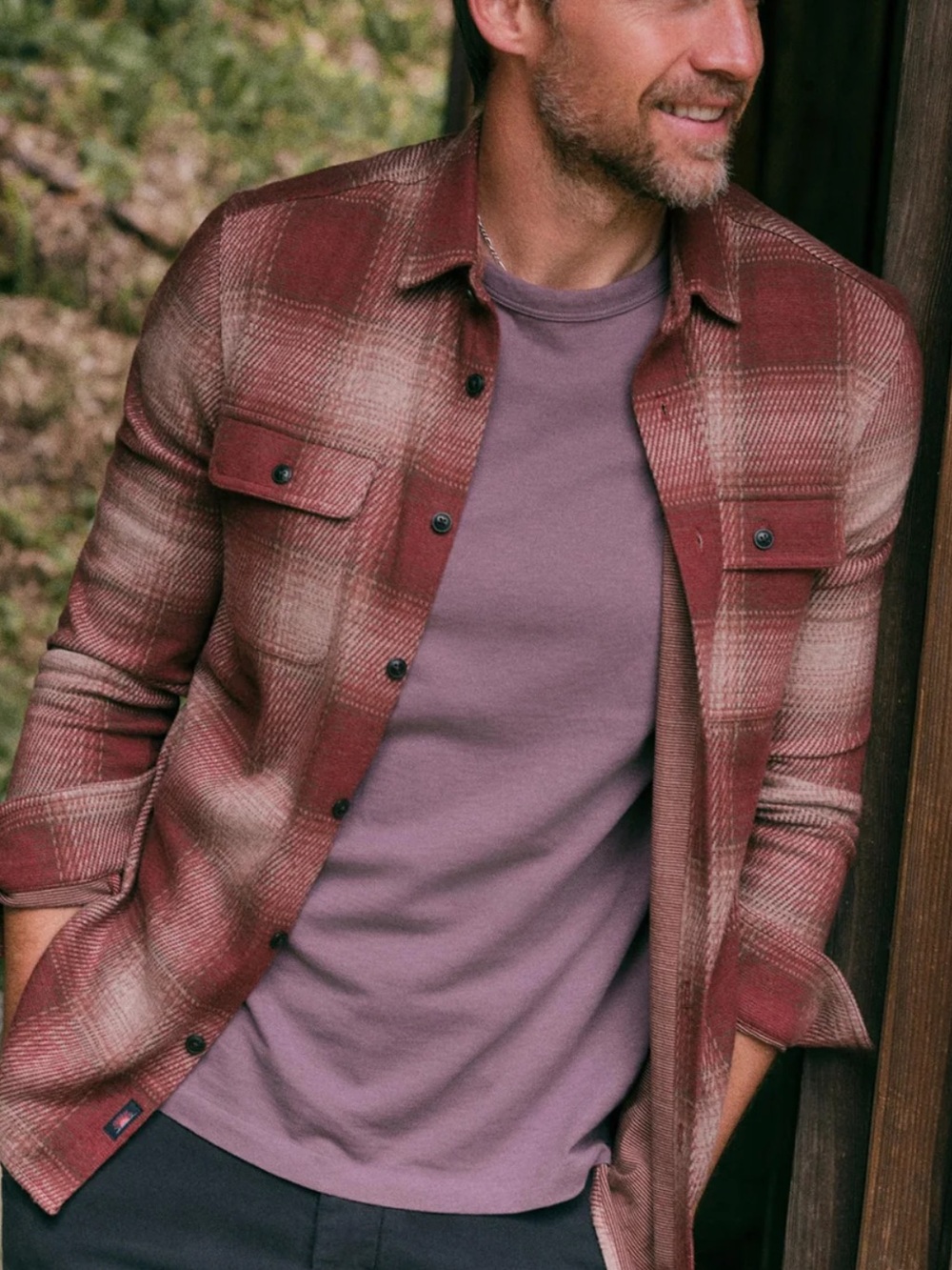 Faherty Legend Sweater Shirt Cedar Ombre Plaid LARGE NWT